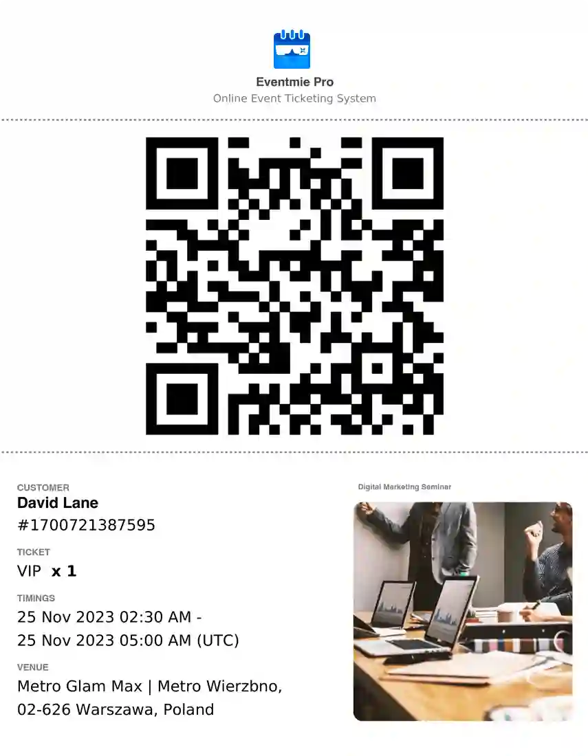 Auto-generated PDF Ticket with QrCode